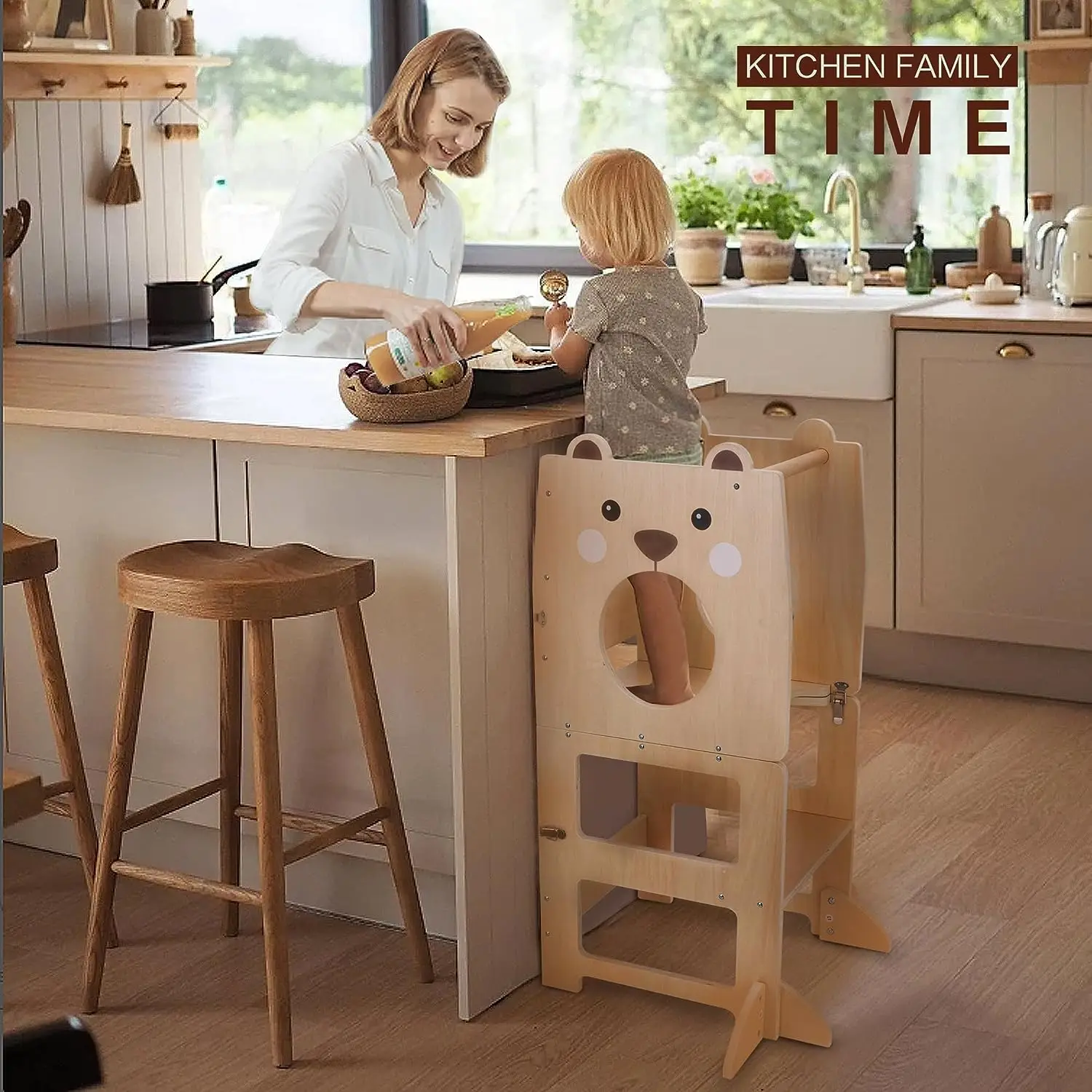  Taburete de cocina para niños pequeños, taburete de aprendizaje  Montessori para niños, torre de pie para mostrador, ayudante de pie para  niños (natural) : Bebés