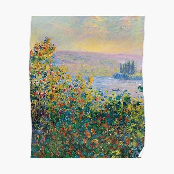 

Claude Monet Flower Beds At Vetheuil Poster Modern Vintage Painting Mural Print Wall Picture Decor Art Room Home No Frame