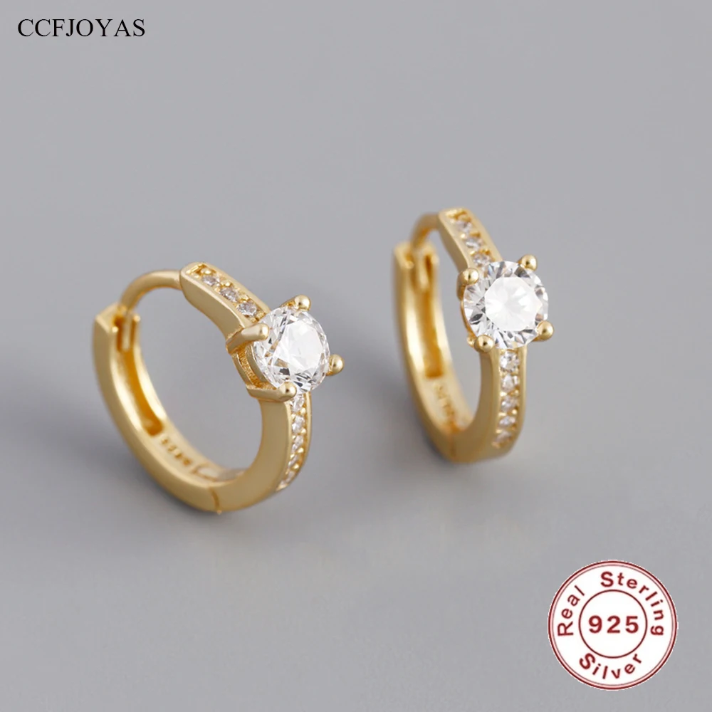 

CCFJOYAS 9mm 925 Sterling Silver Round White Zircon Hoop Earrings for Women Simple INS Gold Silver color Fine Jewelry Wholesale