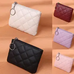 Women's Fashion PU Leather Zip Coin Wallet with Key Chain - Stylish Small Purse and Change Pouch (White)