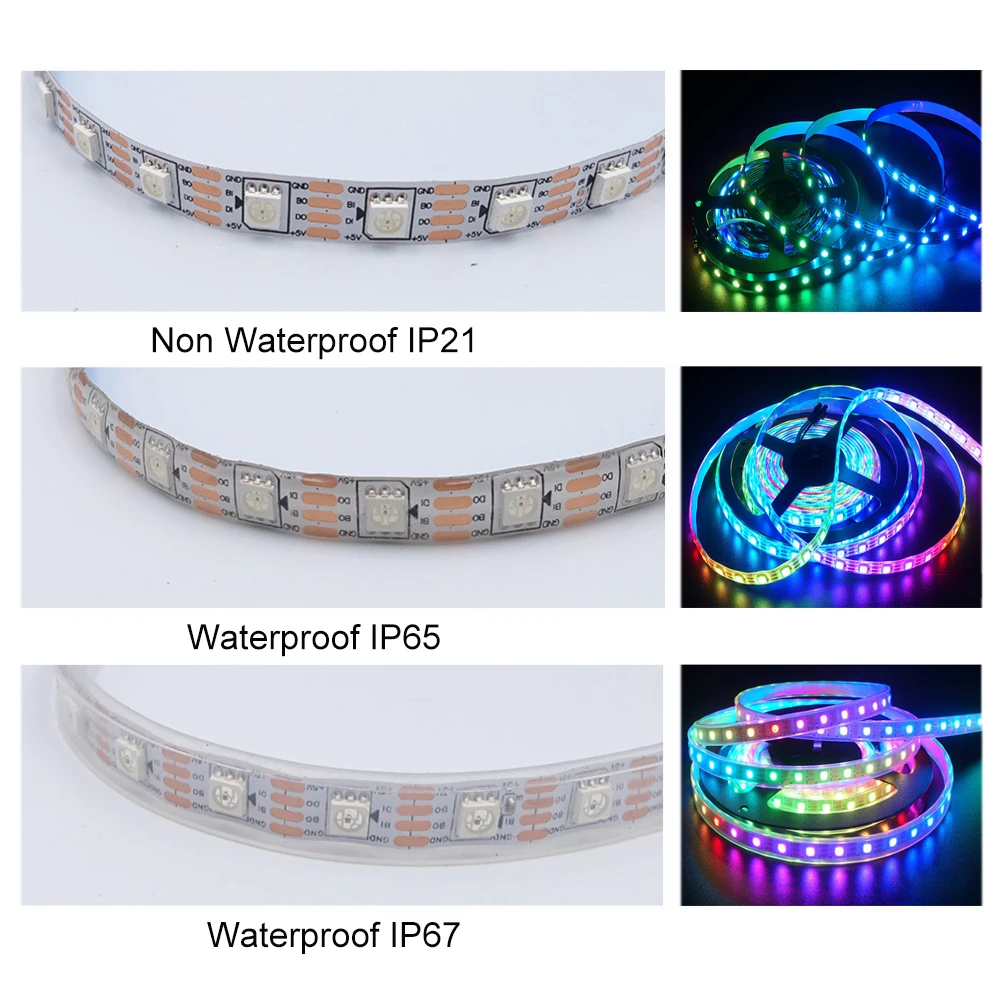 5V WS2812B LED Strip Light 1m 2m 3m 4m 5m Full Color RGB Tape TV Backlight  Outdoor Waterproof Lamp 30 60 144Led/m IP21/IP65/IP67