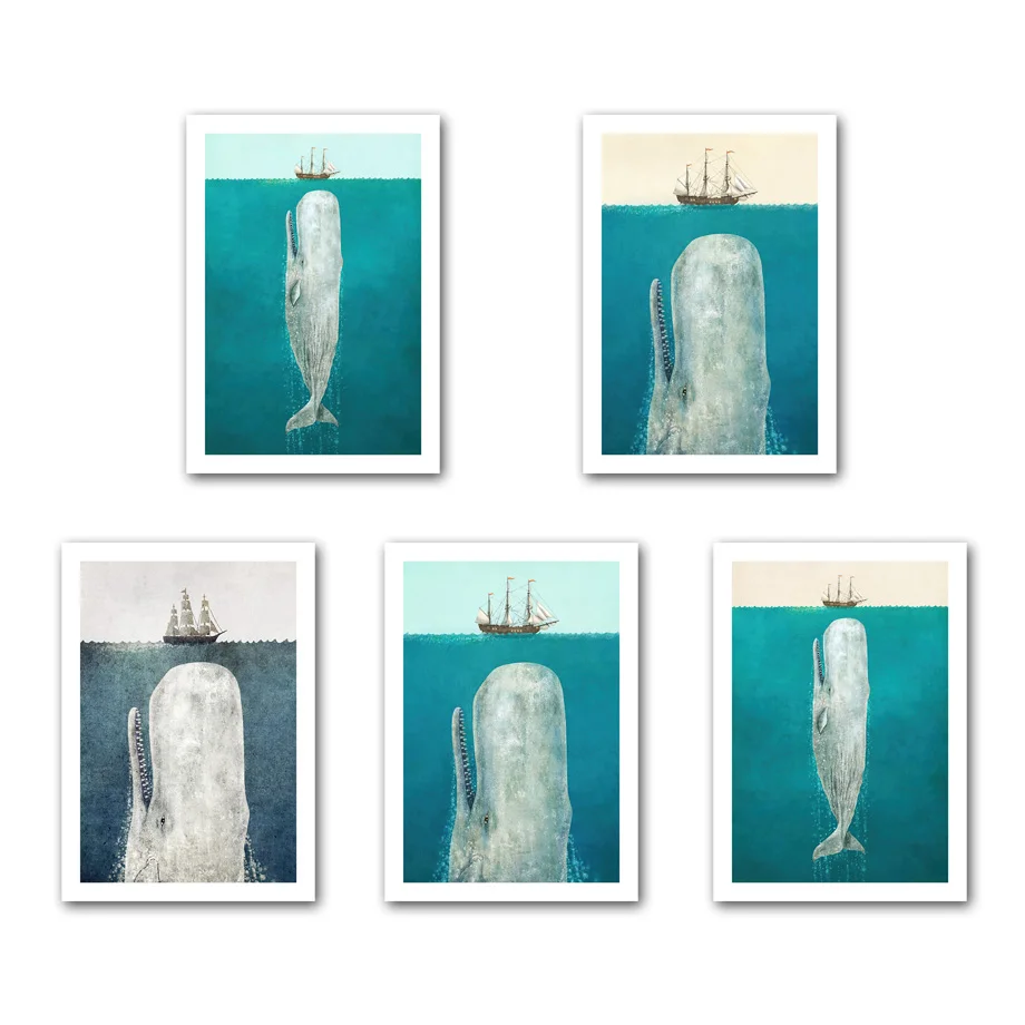 

Funny Abstract Whale Boat Wall Art Canvas Painting Modern Nordic Posters And Prints Animals Wall Pictures Living Room Decoration