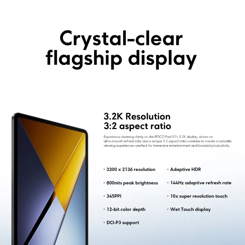 글로벌 버전 태블릿 POCO Pad X1 스냅드래곤 7+ Gen 3 옥타코어 CPU 11.2인치 3.2K 144Hz 디스플레이 45W 충전기 8850mAh 배터리