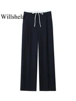 Willshela Women Fashion Solid Lace Up Side Zipper Straight Pants Vintage High Elastic Waist Female Chic Lady Trousers - Image 4