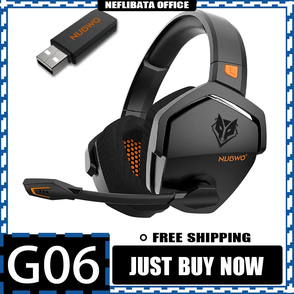 

NUBWO G06 Wireless Gaming Headset 2.4G Laptop Noise Cancelling Over Ear Wired for PS5 PS4 PC Headphones with Mac for Games Gifts