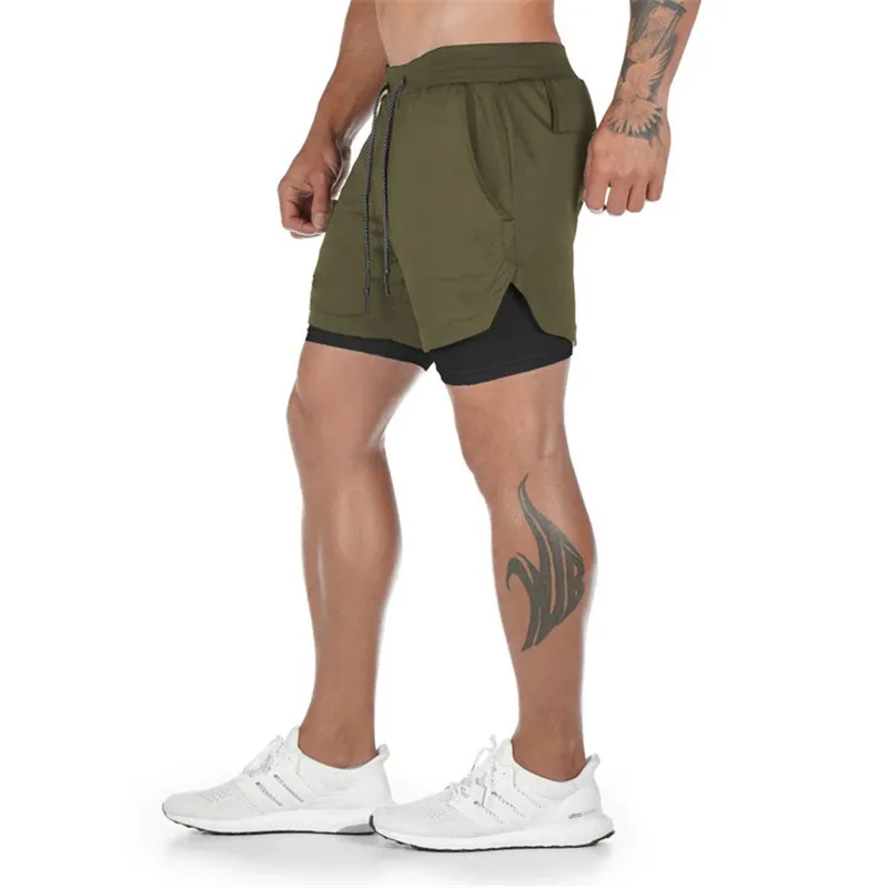 2 In 1 Running Shorts Mens Camo Gym Sports Shorts