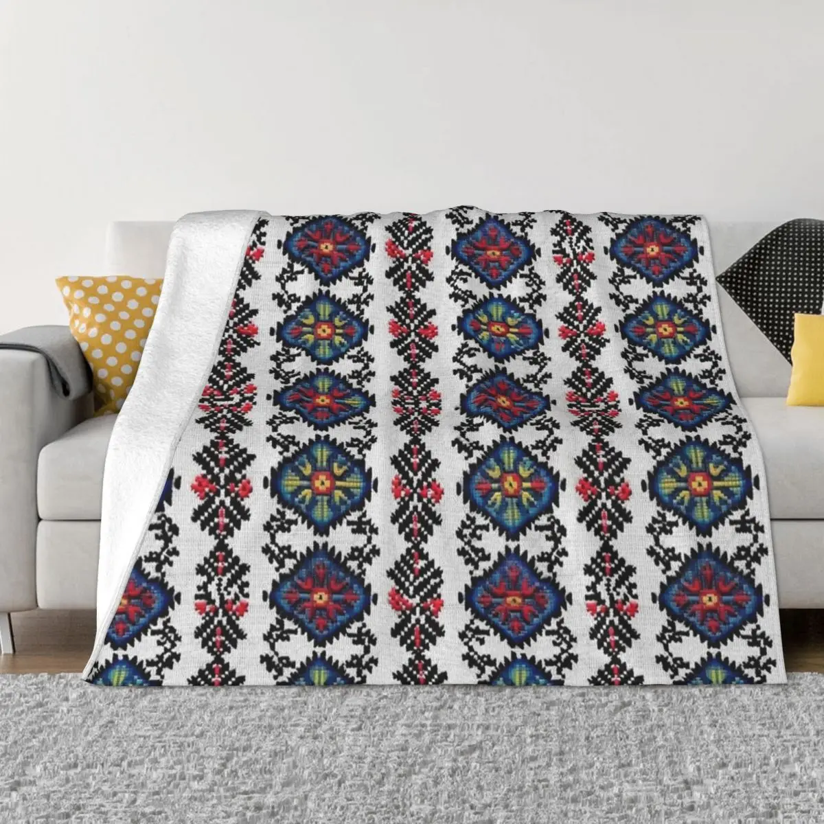 

Ukraine Vyshyvanka Plaid Blanket Fleece Printed Bohemian Geometric Vintage Lightweight Throw Blanket for Bed Couch Bedspreads