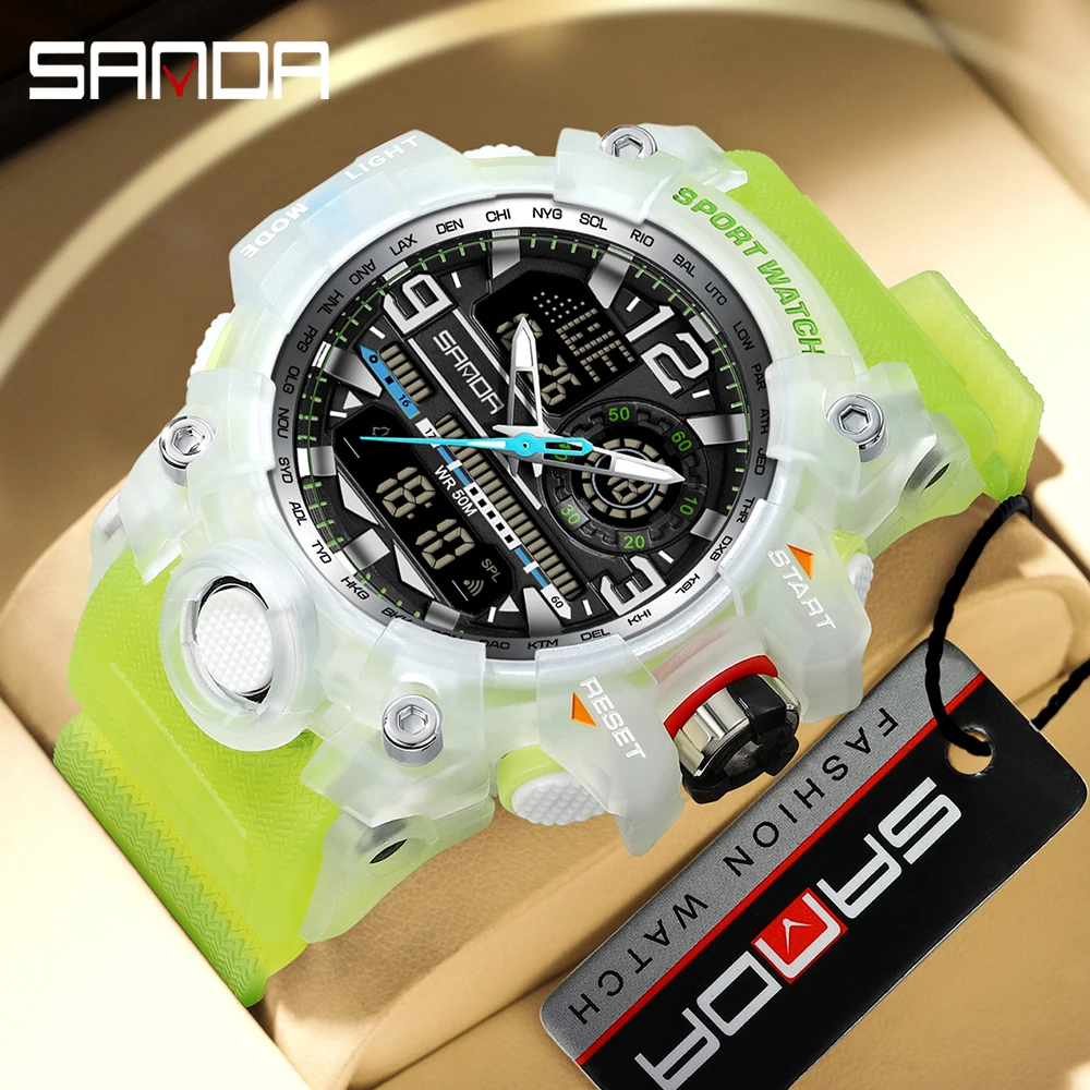 Sanda Couple Youth Electronic Watch Multi functional Trendy Cool Men's and Women's Watch Night Glow Waterproof Watch