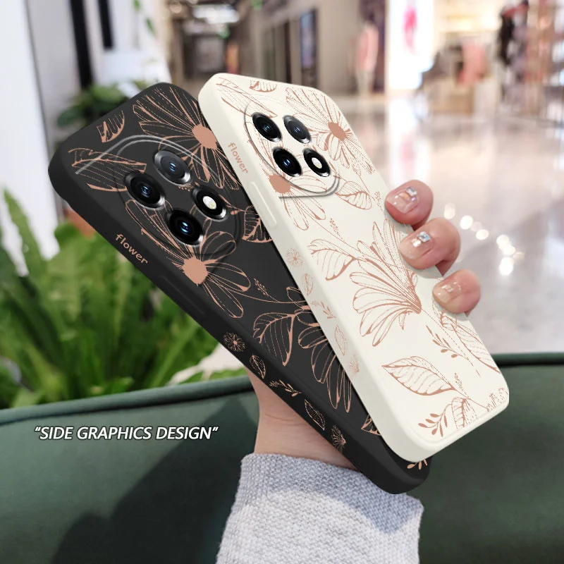 Line Pink Flower Liquid Silicone Phone Case