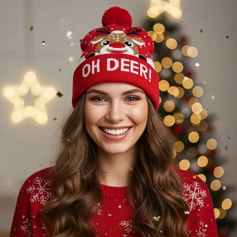 Christmas LED Knit Hat Light-Up Unisex Beanie for Men and Women Perfect for Parties and Gifts Glow-In-The-Dark Holiday Cap