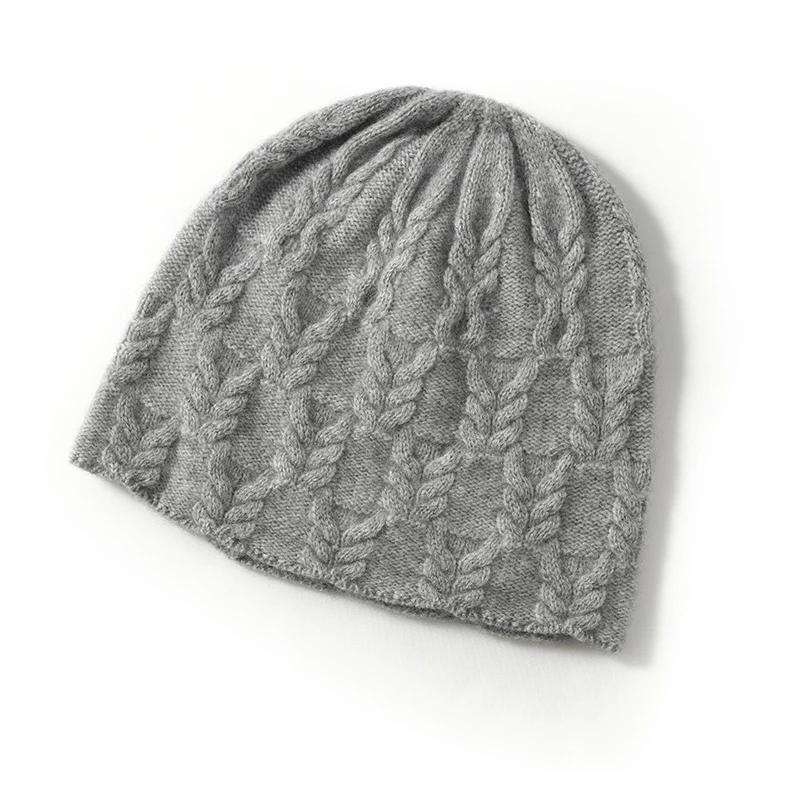 100%Cashmere Hat for Women Winter Soft Warm Leaf Pattern Knitted Slouchy Beanies Bonnet Y2K HipHop Ski Skullies Cap Men  Bonnet 2