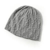 100%Cashmere Hat for Women Winter Soft Warm Leaf Pattern Knitted Slouchy Beanies Bonnet Y2K HipHop Ski Skullies Cap Men  Bonnet 2
