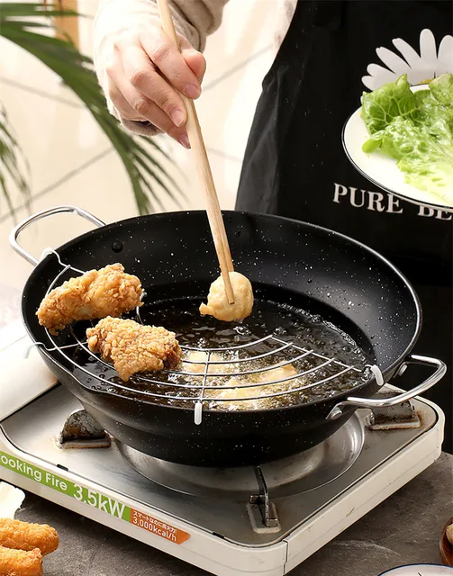 Household Non-Stick Tempura Frying Pan Fryer with Oil Drain Rack Kitchen  Saucepan Cooking Pots Skillet Kitchenware Cookware