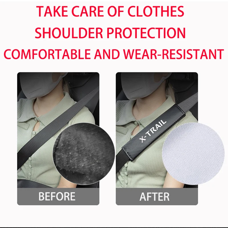 2Pcs Carbon Fiber Car Seatbelt Shoulder Protector Cover Safety Belt Ornament For Nissan Xtrail X Trail T30 T31 T32