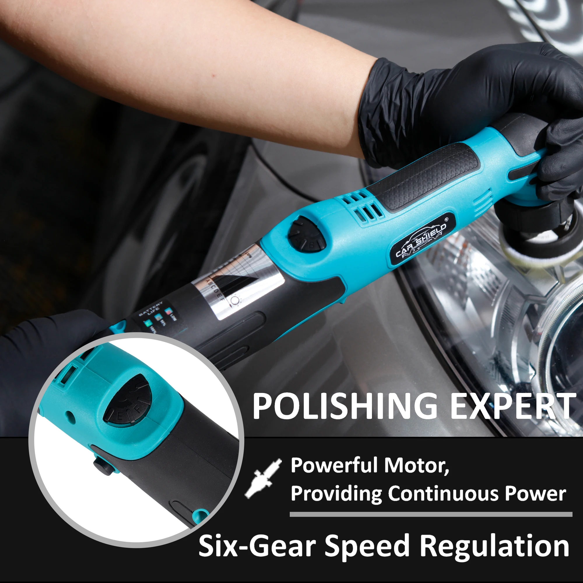 Car Shield 1.2/2 Inch RO/DA Mini Cordless Polisher 12V 2.0Ah Battery 6 Variable Speed for Car Detailing Polishing car polisher