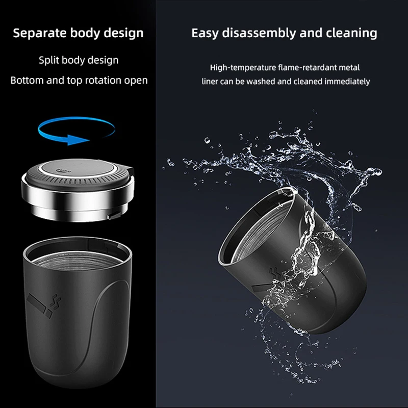 Portable Car Ashtray with LED Light Stainless Steel for Cigarettes