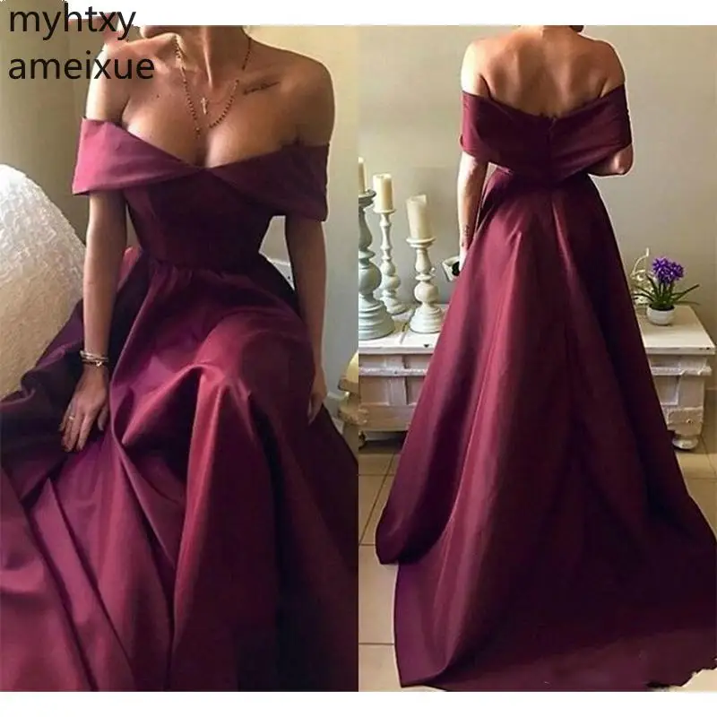 

Sexy 2023 A Line Simple Long Evening Dresses Off Shoulder Pleats Floor Length Formal Party Wear Custom Made