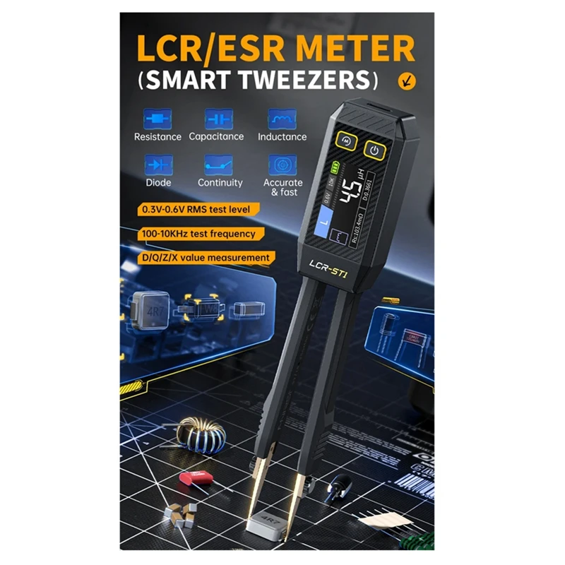New-FNIRSI LCR-ST1 Mini Smart Tweezer LCR SMD ESR Tester Resistance Capacitance Inductance Continuity Diode Measurement Test 5