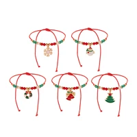 KunJoe 5pcs/set Cute Christmas Series Snowflake Tree Pendant Crystal Bracelet Women CCB Beads Adjustable Thread Rope Bracelet - Image 6