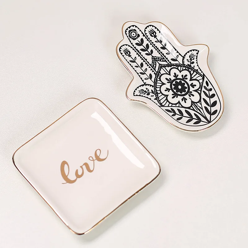 

Home Decoration Ceramic Trinket Dish Hand shape Ring Dish Holder Small Jewelry Tray Decorative Plate