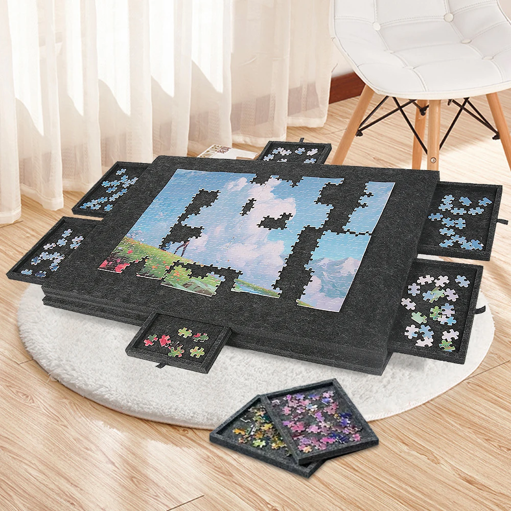 1000 Piece Puzzle Board with 6 Drawers, Felt Jigsaw Puzzle Table 2-in-1 Stand & Cover, Lightweight Portable Puzzle Mat 77×54cm