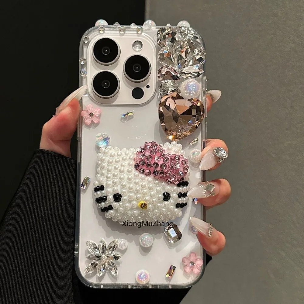 Sanrio Hello Kitty Diamond Flower Hülle für iPhone 18 15 Pro Max 17 16 14 13 Pro 12 11 Pro Max Modische Luxus-Schutzhülle