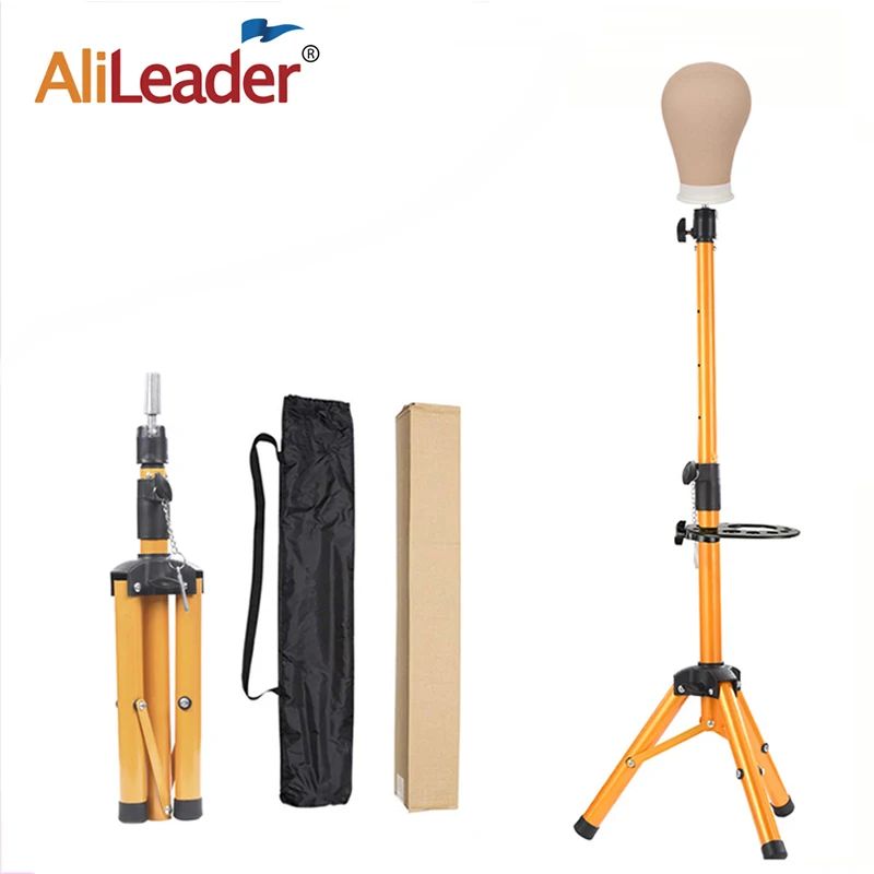 Adjustable Wig Stand Tripod 125Cm For Training Mannequin Head Display Holder Making Golden | Шиньоны и парики