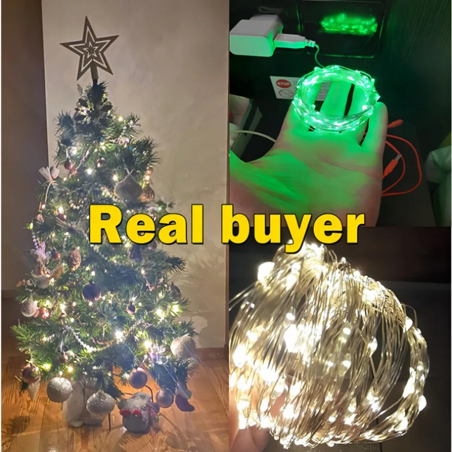 YzzKoo USB LED String Lights Copper Silver Wire Garland Light Waterproof LED Fairy Lights For Christmas Wedding Party Decoration images - 6