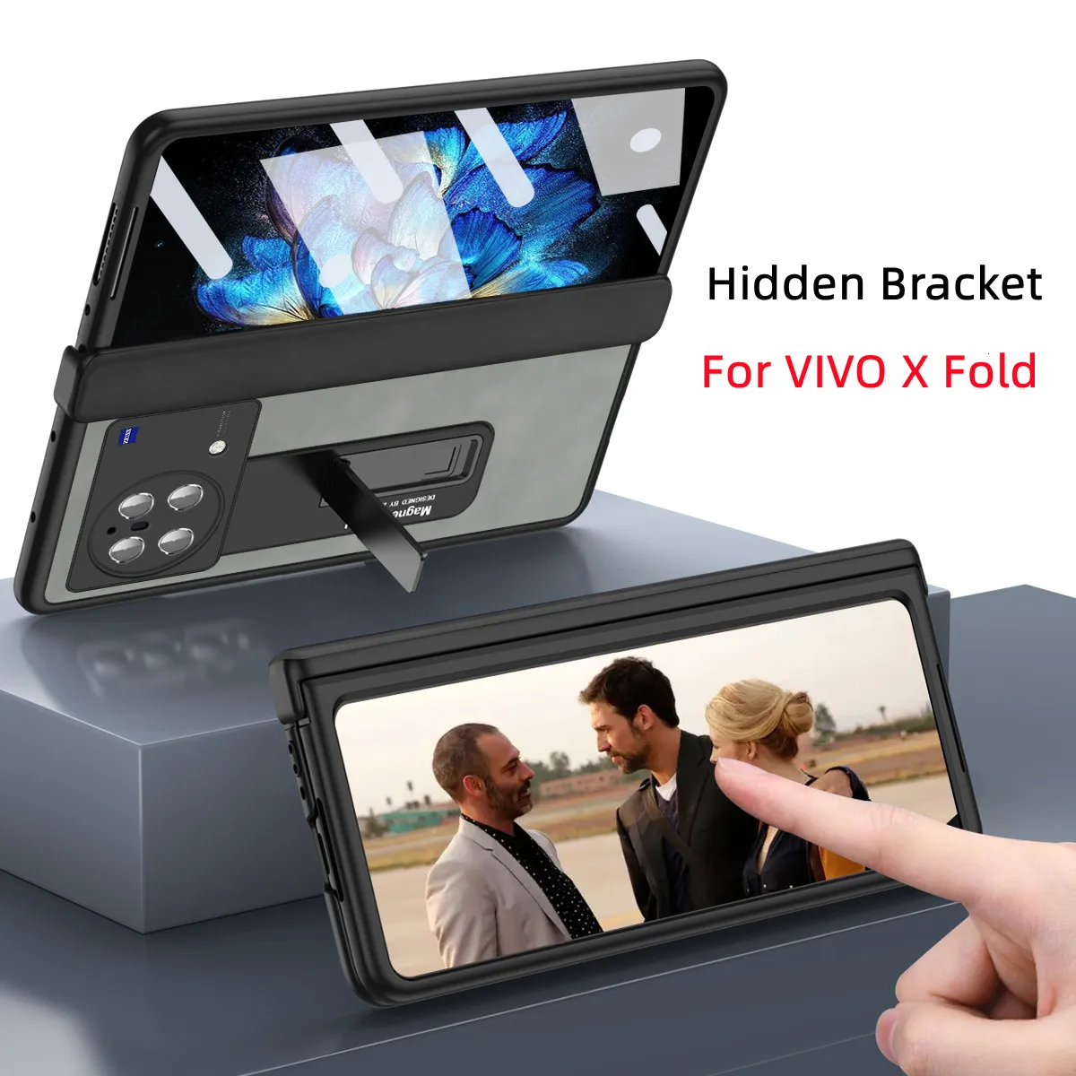 Magnetic Hinge Folding Case For VIVO X Fold High-end Business Nappa Leather With Hidden Bracket Anti-fall Anti-fingerprint