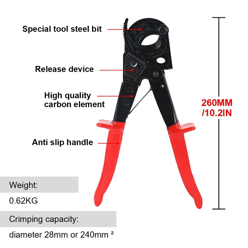 Herramientas Electricista Corta Cable Carraca Cortacables Con Trinquete  HS325A JM Aluminio Y Cobre 240 Mm2 Rojo Y Knipex Cobra Corta Cables De Cobre, image size:1000x1000