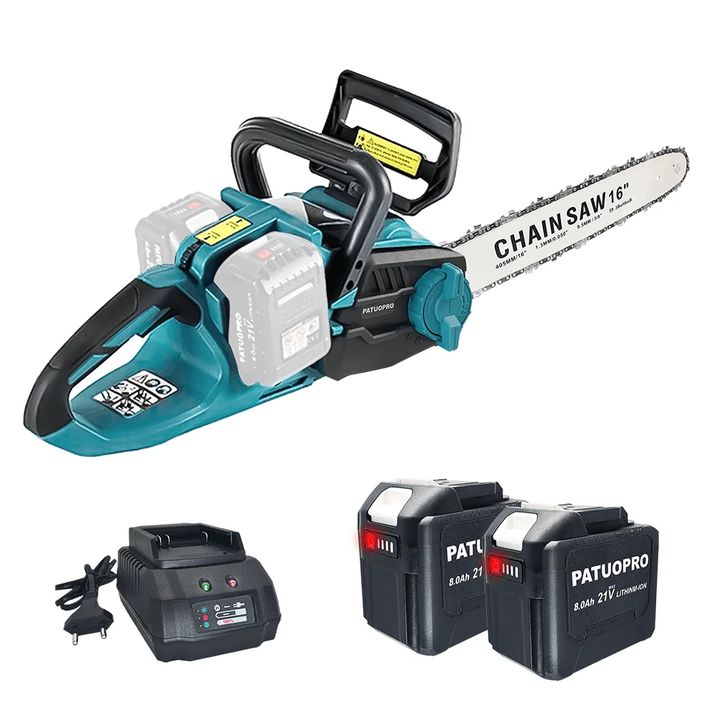 PATUOPRO Electric Chainsaw, Brushless Cordless Rechargeable 16 Inch Woodworking Orchard Branch Handheld Cutter For Makita Battery