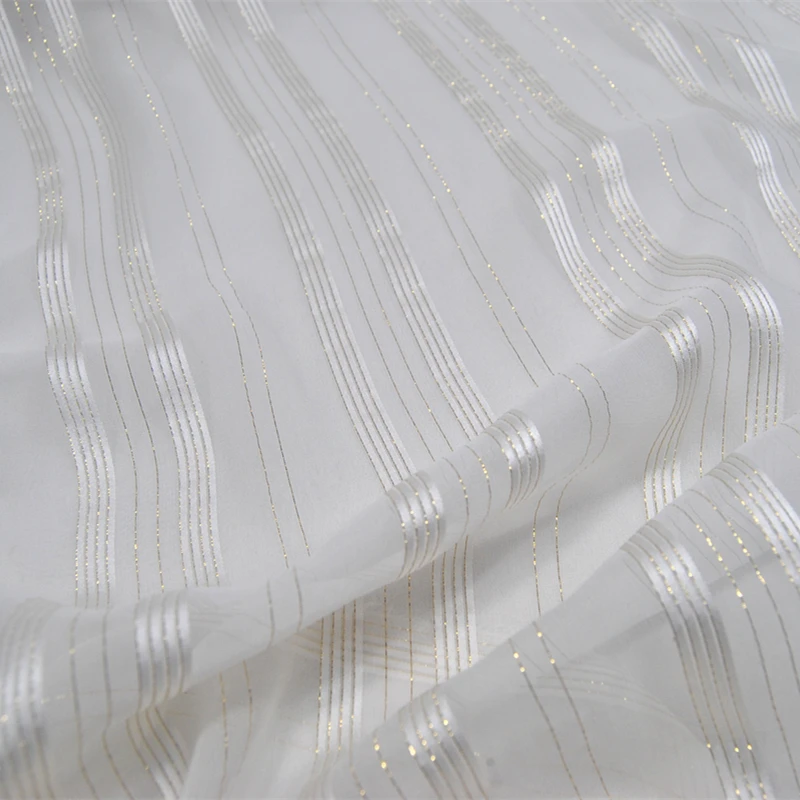 

Wide White Gold Silk Satin Striped Dress Shirt Skirt Cheongsam Mulberry Silk Clothing Fabric