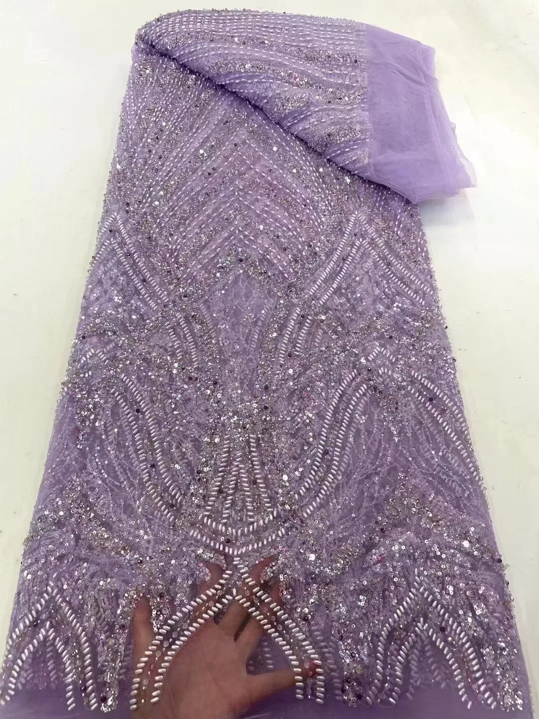 

Luxurious African Sequins Beaded Groom Lace Fabric 2024 Purple High Quality Embroidery French Mesh Tulle Lace For Party Dress