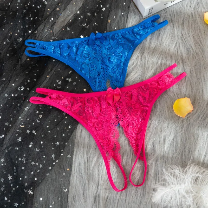 Women Lingerie Sexy Open Crotch Panties Thong Exotic Lace Transparent Crotchless G String Underwear