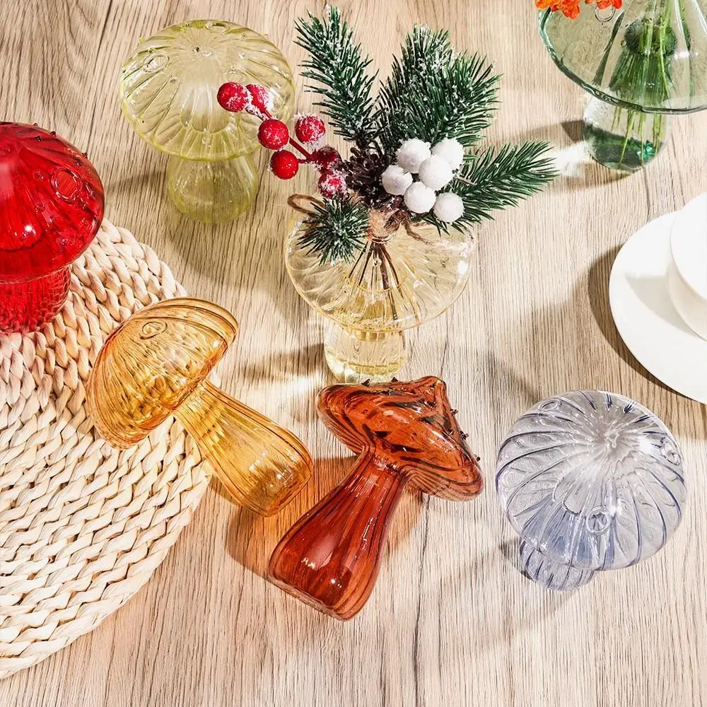 Transparent Glass Mushroom Shaped Vase for Home Decor
