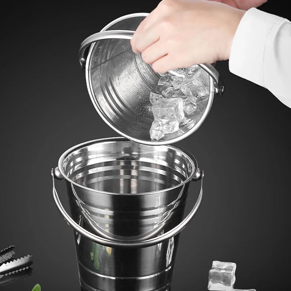 Portable 1.5L Ice Bucket Stainless Steel Outdoor Ice Container Wine Drinking Beer Cooler Tong for Party Cube Holder