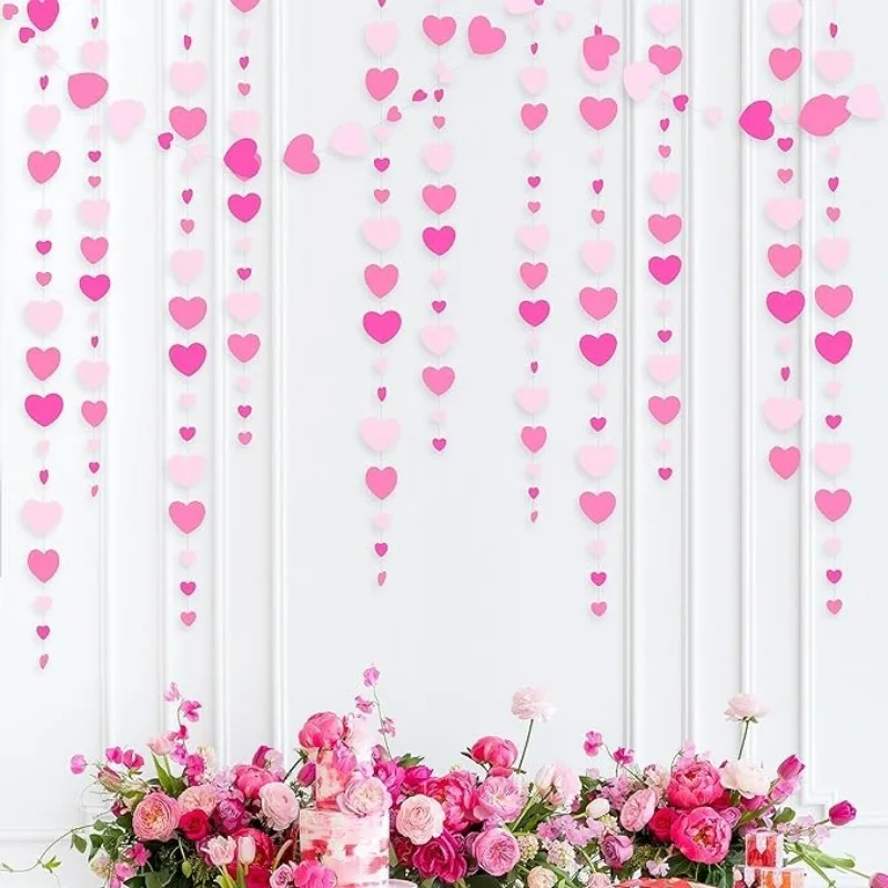 Hot Pink White Birthday Decor Hanging Paper Heart Garland Streamer Per Matrimonio Addio Al Nubilato Flamingo Pink Girl Party Supplies