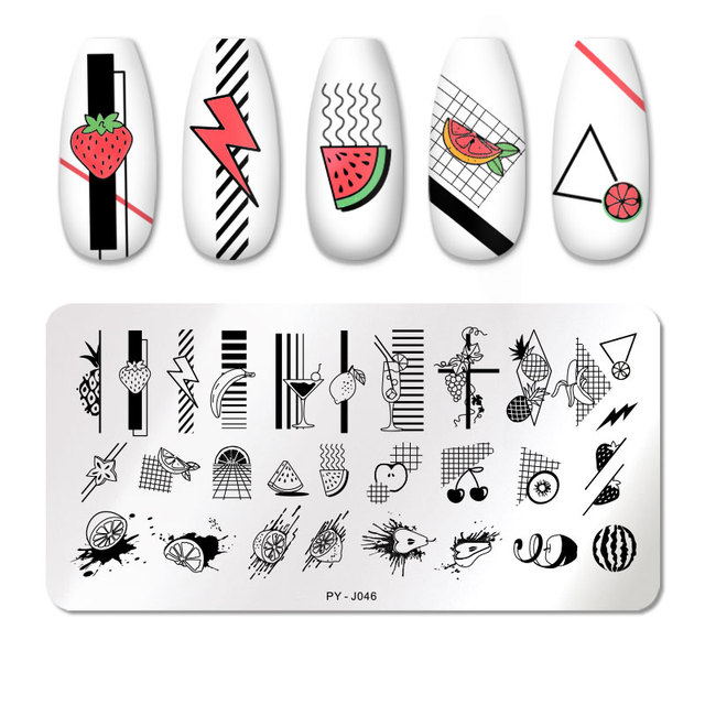 YOU Geometry Nail Stamping Plates Lines Animal Fruits Theme Template Plate Mold Nail Art Stencil Tools