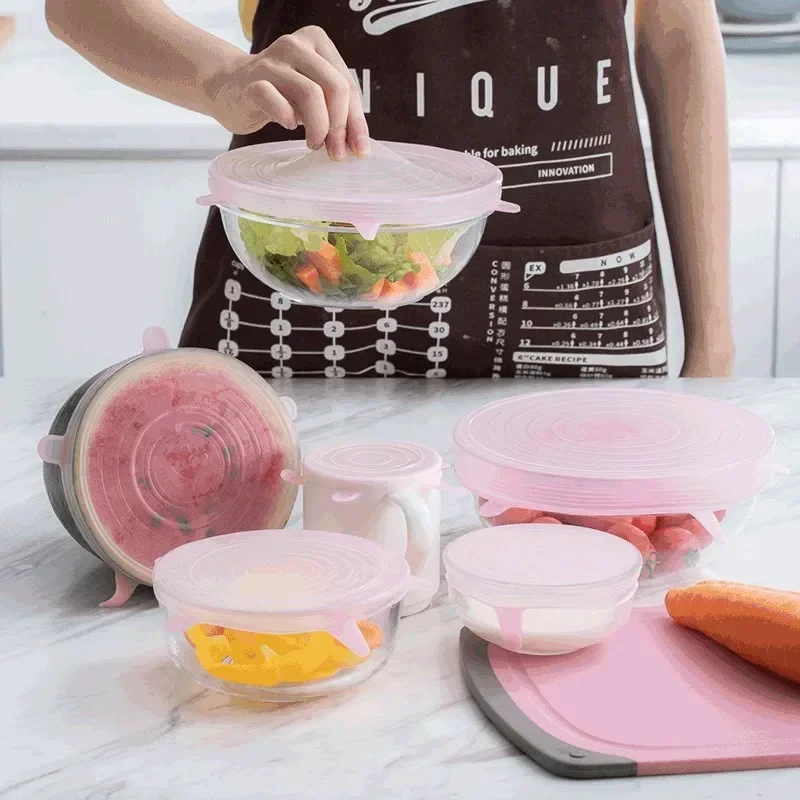 Food Cover Silicone Lids Reusable Sealing Cap Food Storage Container Cover Kitchenware Adjustable Elastic Silicone Caps Kitchen Home Garden