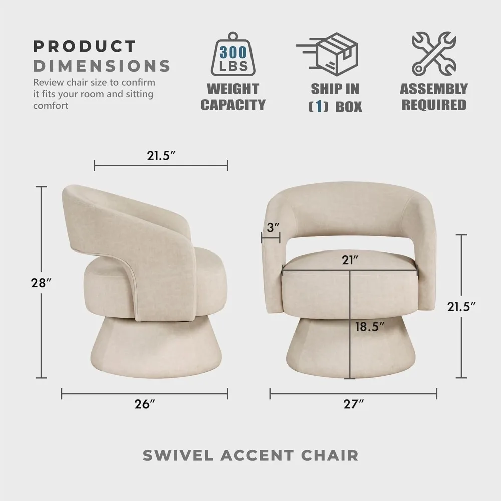 Modern Velvet Swivel Accent Chair, 360-Degree Rotating Barrel Chair with Plush Foam Cushions for Living Room/Bedroom/Office