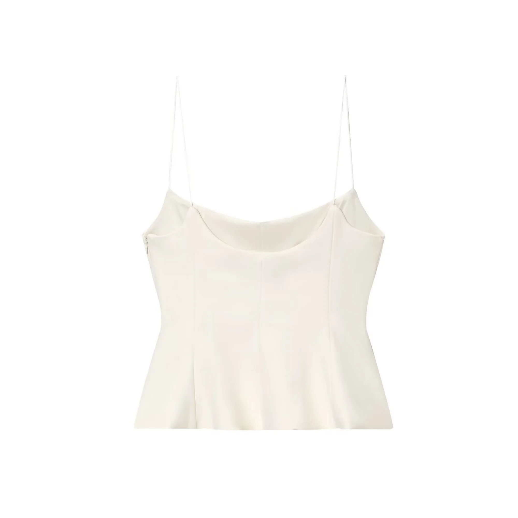 Autumn Woman Sexy Cropped Suspender Vest Square Spaghetti Strap Open Back Solid Side Zipper Slim-Fit Short Skirt Hem Top