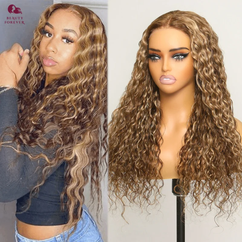 

13X4 Pre-Everything™ Highlights Lace Frontal Wig Water Wave Glueless Wig Human Hair Preplucked Ready To Wear Lace Front Wig