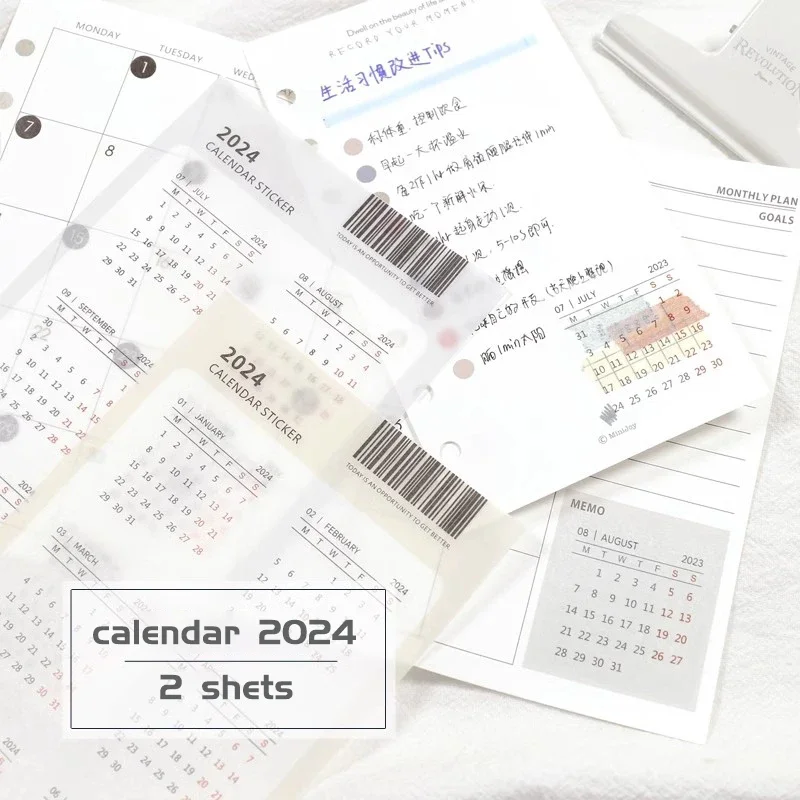 2 Sheets 2024-2025 Calendar Stickers Kawaii Monthly Calendar Stickers  Bookmark Notebook Agenda Planner Index Labels Stationery