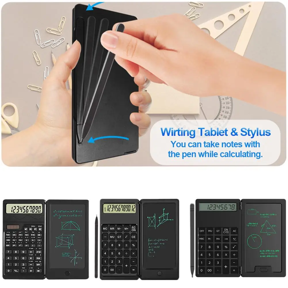 Foldable Calculato & 6 Inch LCD Writing Tablet Digital Drawing Pad With Stylus Pen Erase Button For Office Students Kid Business
