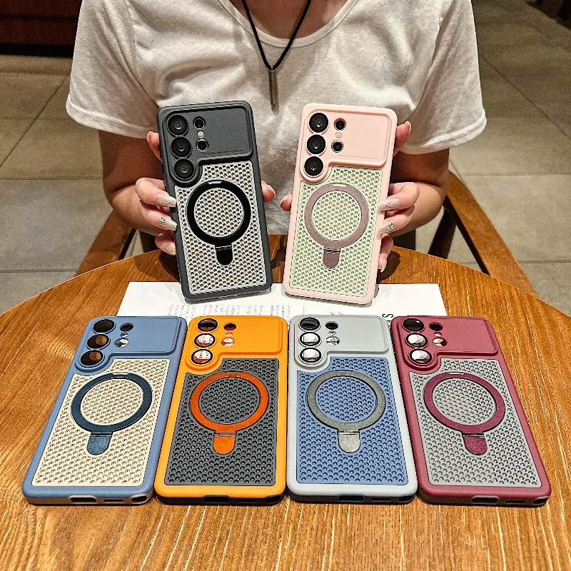 Luxury Armor Ventilated Magnetic Phone Case with Lens Protection Bracket Cover