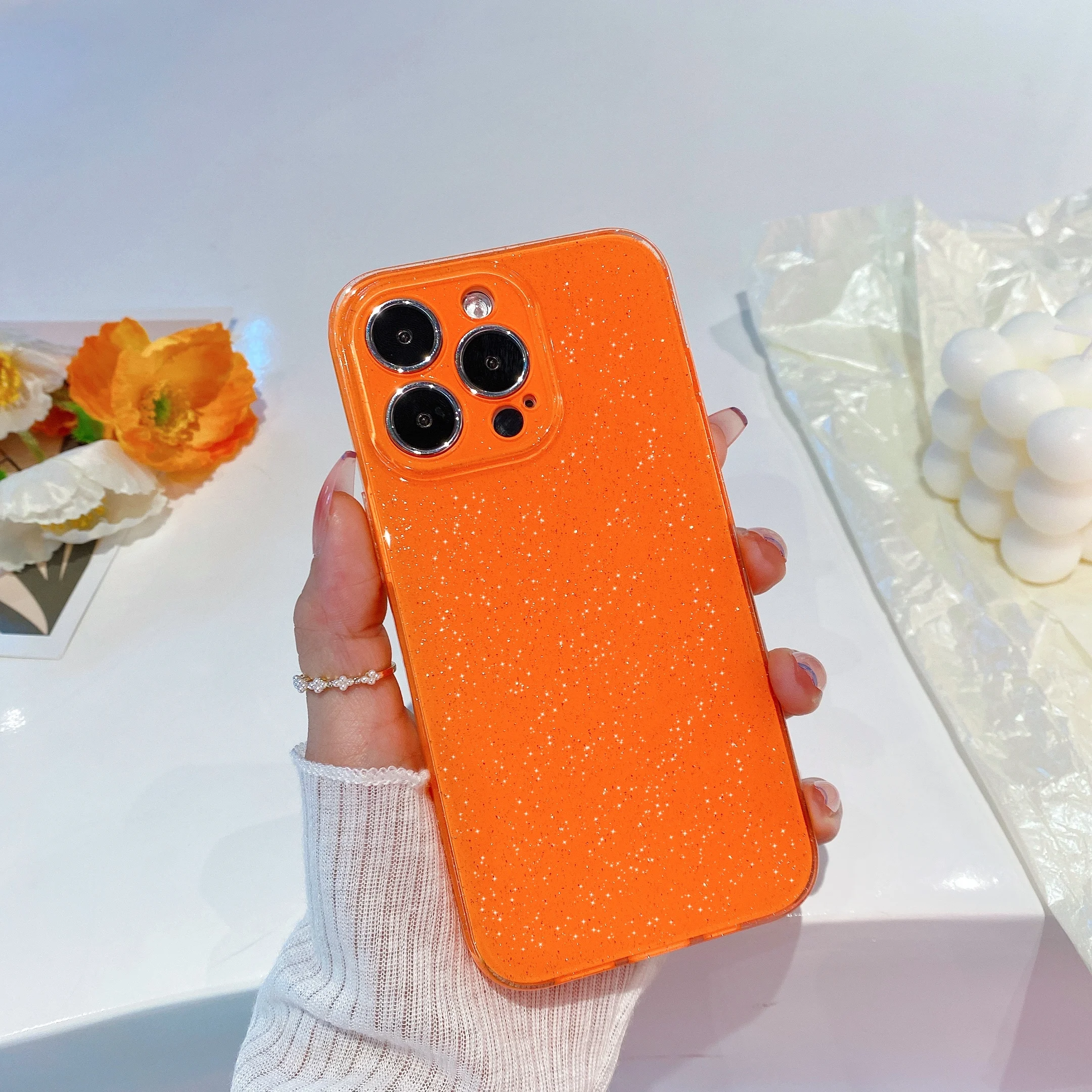 Bling Glitter Neon Color Shockproof Silicone Phone Case with Fluorescent Design