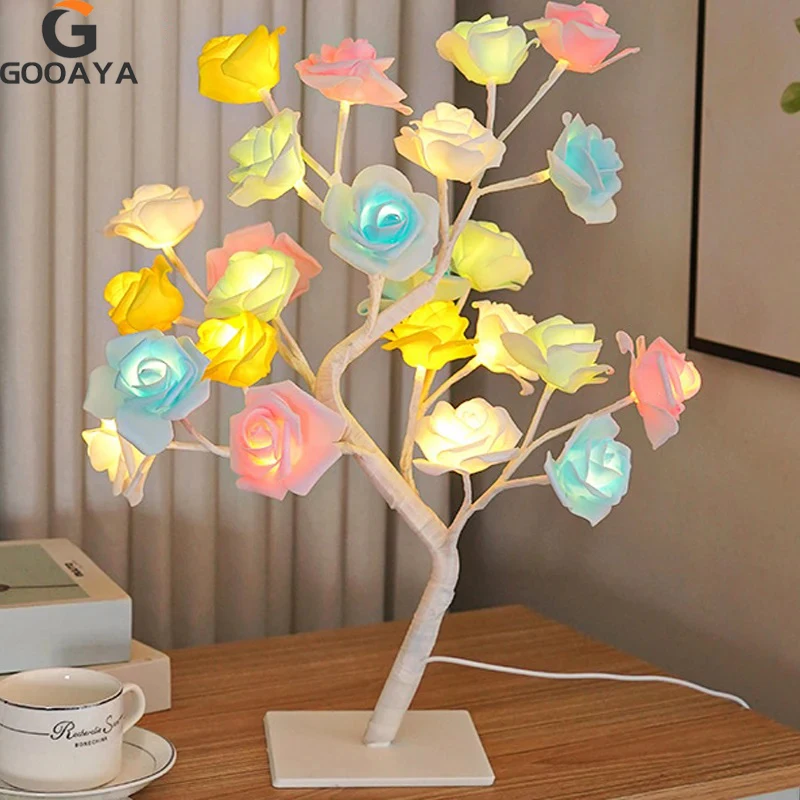 24LEDTableLampRoseFlowerTreeUSBNightLightsChristmasDecoration