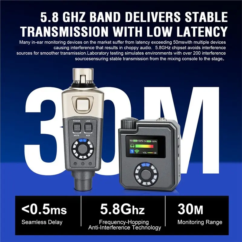 FEDI-5.8GHz 인이어 모니터 무선 시스템 30M 안정적인 전송 저지연 0.5MS IEM 무대 공연 리허설용
