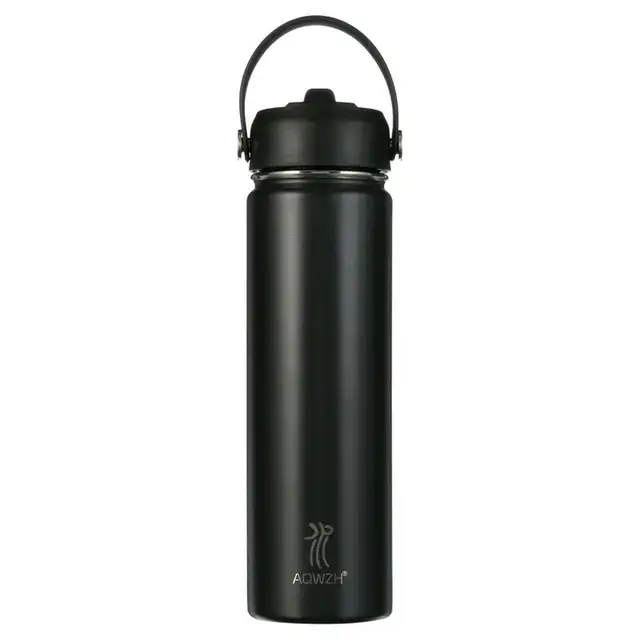 Aqwzh 40 oz Black Insulated Stainless Steel Water Bottle with Straw and Wide Mouth Lid