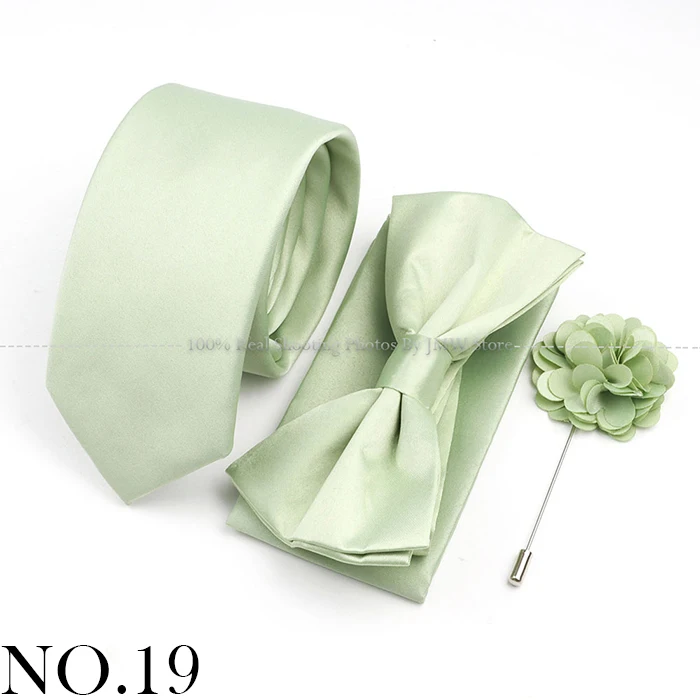 Hot Sale Bowtie Cufflink Brooch Tie Set Polyester Purple Blue Sage Green Necktie For Groom Suit Wedding Cravat Shirt Accessory